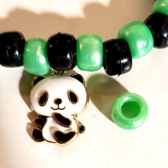 Handmade Metallic Green Panda Bracelet and Earring Set - Picture 6 of 6